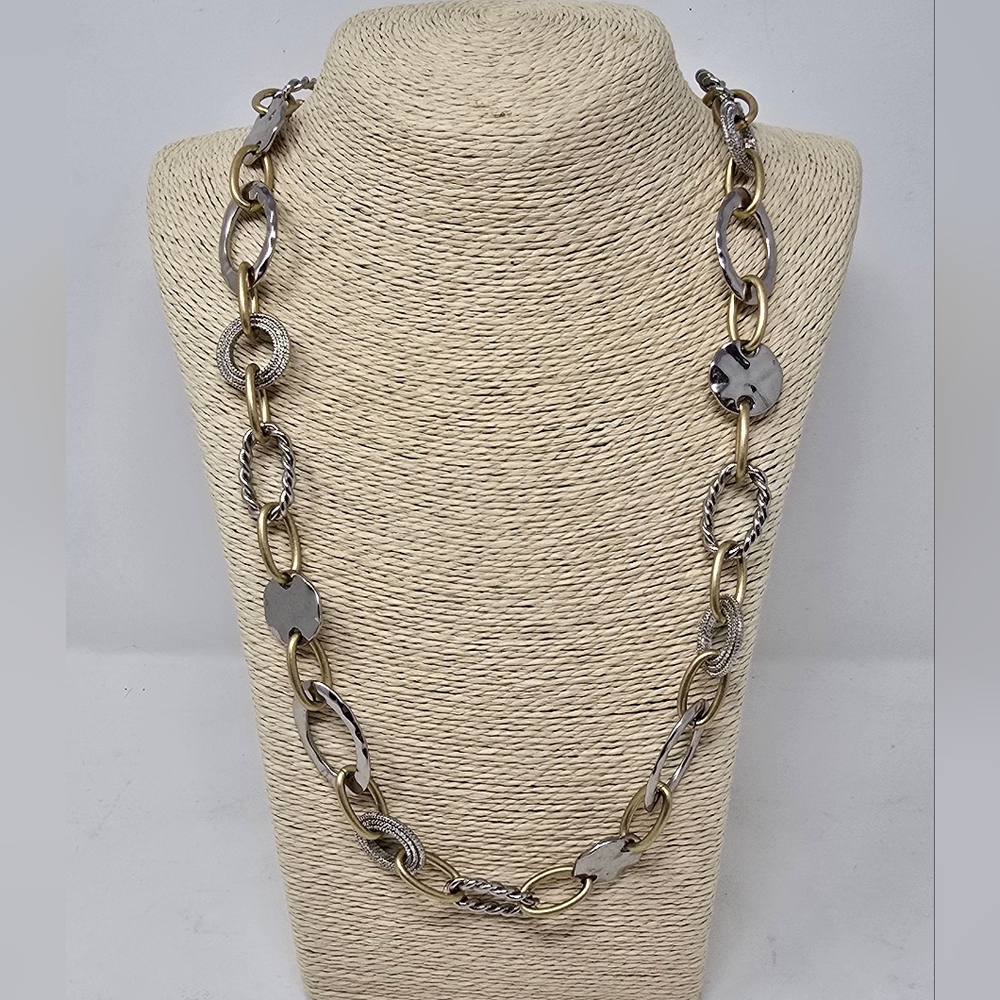 Vtg two tone chain chunky necklace statement artsy Career Academia Preppy‎